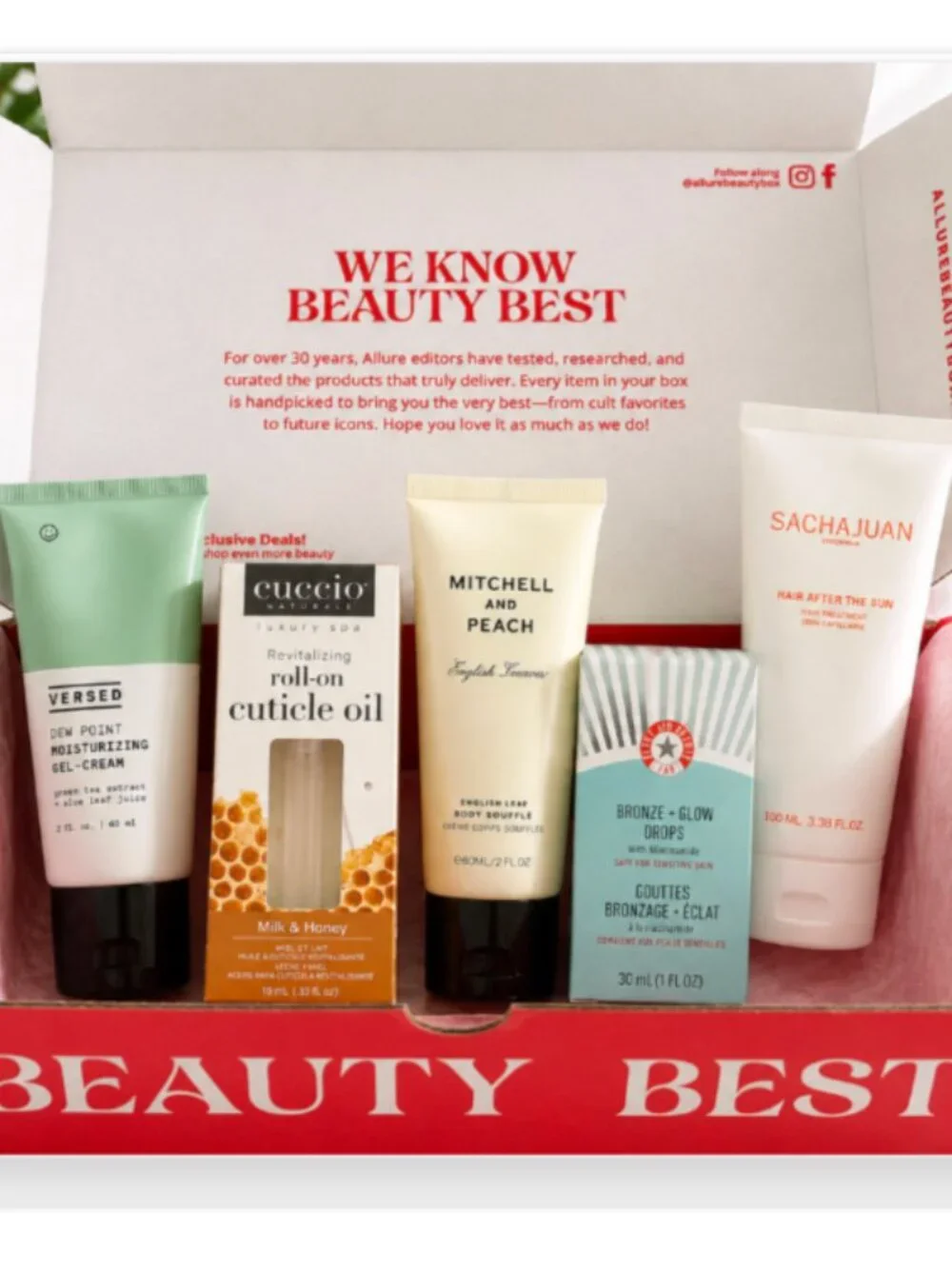ALLURE BEAUTY BOX 5pc Bundle Versed First Aid Beauty Sachajuan Cuccio NEW